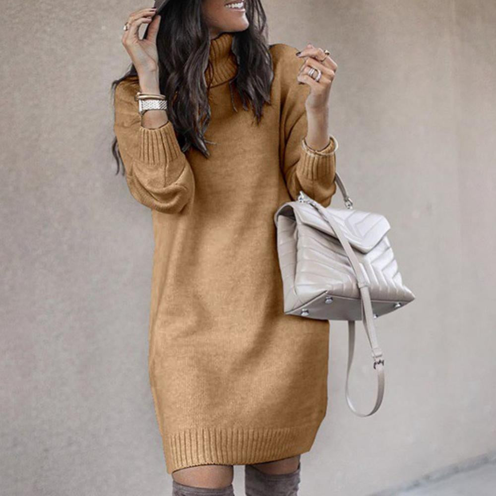 Vestido De Punto Con Cuello Alto Y Largo A La Rodilla Para Mujer | Ideal Para Otoño E Invierno
