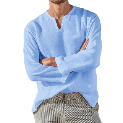 Camisa De Manga Larga Con Cuello En V Para Hombres | Ideal Para Uso Diario En Temporadas Intermedias