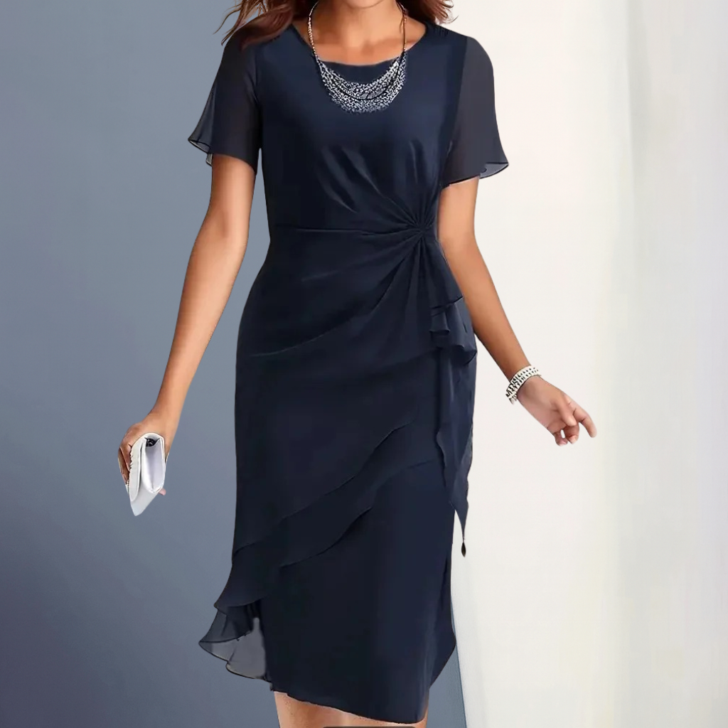 Vestido Midi Con Diseño Cache-cœur Y Mangas Volantadas Para Mujer | Ideal Para Eventos Profesionales Y Ocasiones Especiales