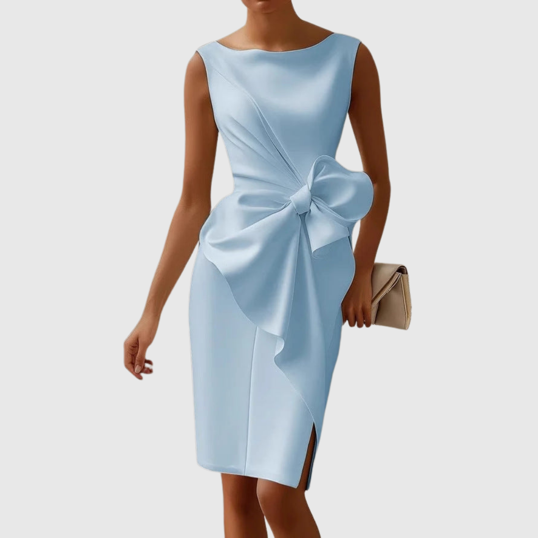 Vestido Midi Con Corte Ajustado Y Detalle De Lazo En La Cintura Para Mujer | Ideal Para Eventos Y Ocasiones