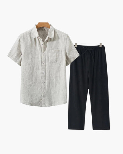 Conjunto De Dos Piezas Para Hombre Con Camisa De Manga Corta Y Pantalón | Uso Diario Verano