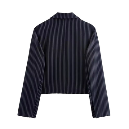 Blazer Corto con Doble Botonadura y Motivo de Rayas para Mujer | Ideal para Uso Diario y Ocasiones Formales