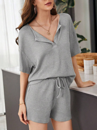 Conjunto De Dos Piezas Con Camiseta De Manga Corta Y Short Con Cintura Elástica Para Mujer | Ideal Para Uso Diario Y Descanso