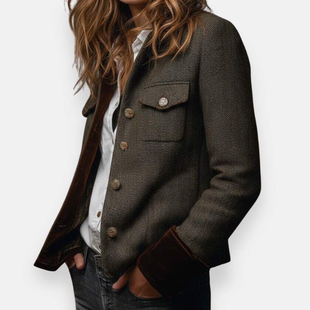 Blazer Con Cierre De Botones Y Motivo Chevron Para Mujer| Ideal Para Uso Diario O Entornos Formales
