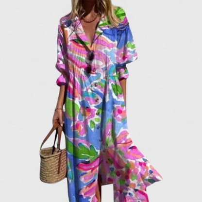 Vestido Midi Con Botones Frontales Y Estampado Floral Para Mujer | Ideal Para Verano Y Uso Diario