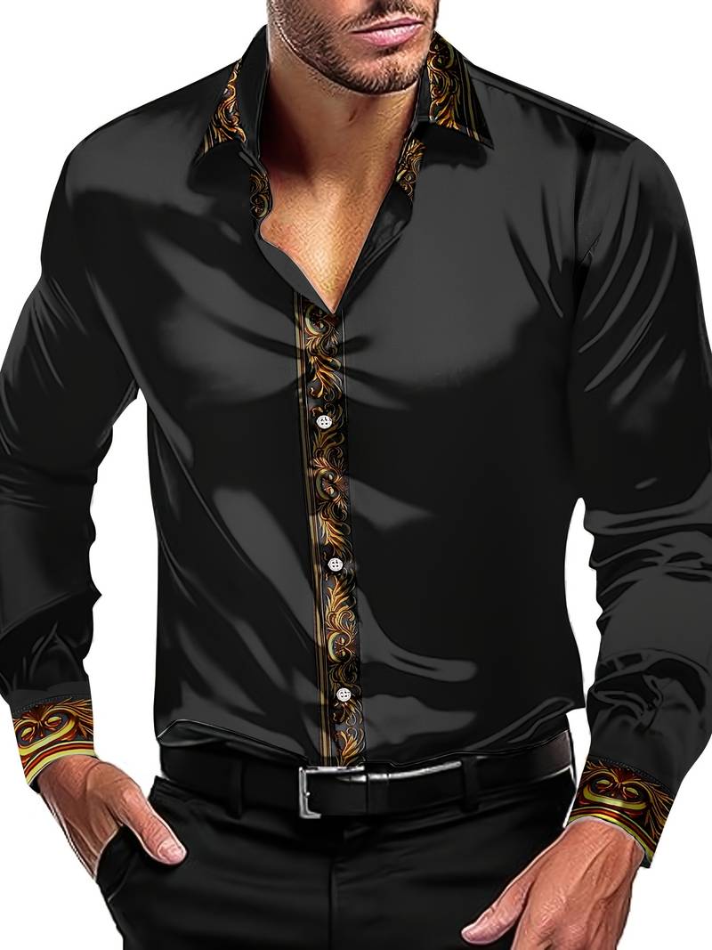 Camisa De Manga Larga Con Detalles Contrastados Y Diseño Patchwork Para Hombre | Ideal Para Ocasiones Formales Y Semi-Formales