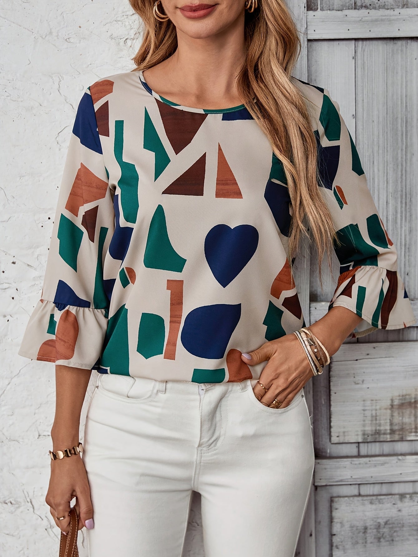 Blusa Fluida De Manga 3/4 Con Estampado Multicolor Para Mujer | Ideal Para Uso Diario En Interior Y Exterior