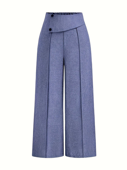 Pantalón De Talle Alto Con Piernas Anchas Y Pliegues Frontales Para Mujer | Ideal Para Uso Diario O Profesional