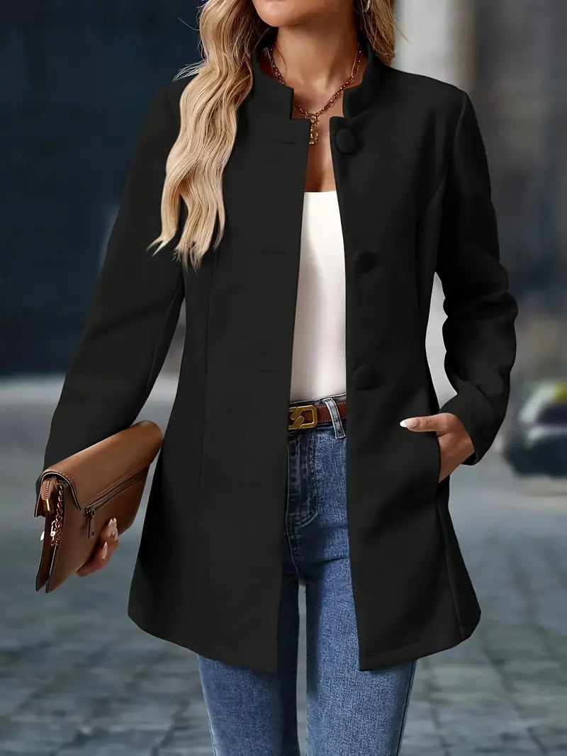 Blazer Sin Cuello Con Cierre De Botones Y Largo Medio Para Mujeres | Ideal Para Uso Diario O Entornos Formales