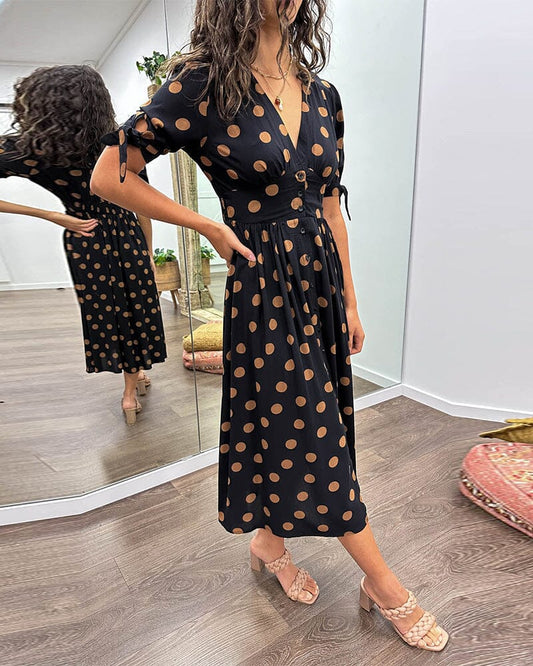 Vestido Midi con Estampado de Lunares para Mujer | Ideal para Salidas y Eventos de Verano