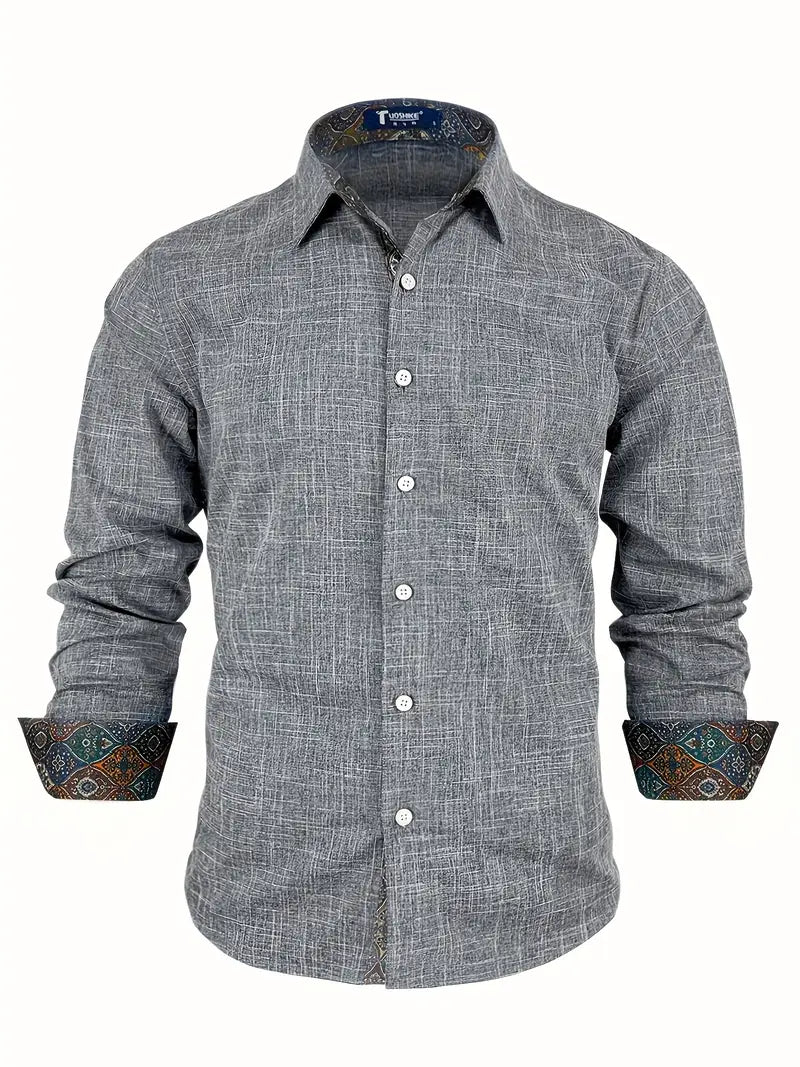 Camisa de Manga Larga con Cierre de Botones y Detalles Contrastantes para Hombre | Ideal para Uso Diario y Contextos Formales