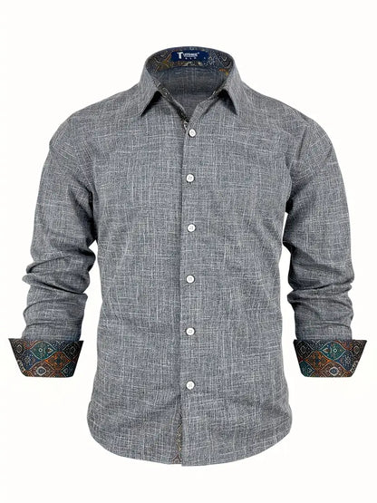 Camisa de Manga Larga con Cierre de Botones y Detalles Contrastantes para Hombre | Ideal para Uso Diario y Contextos Formales