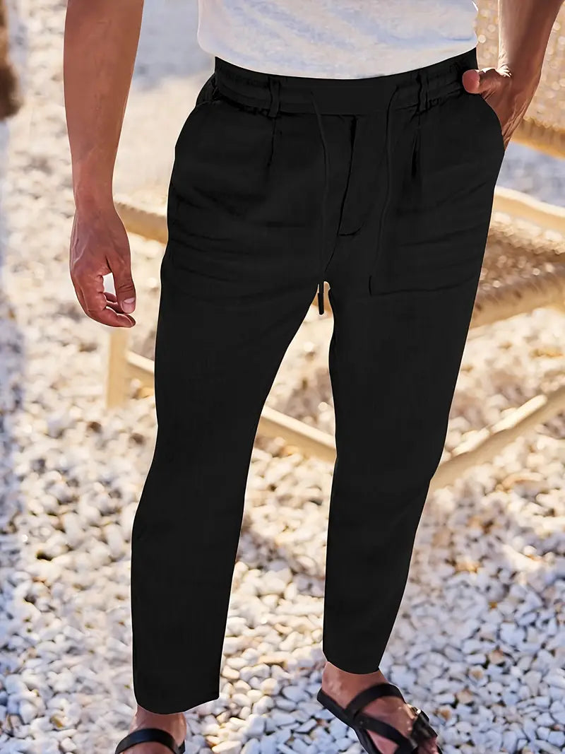 Pantalón Casual de Corte Amplio con Cintura Elástica y Cordón para Hombre | Ideal para Uso Diario