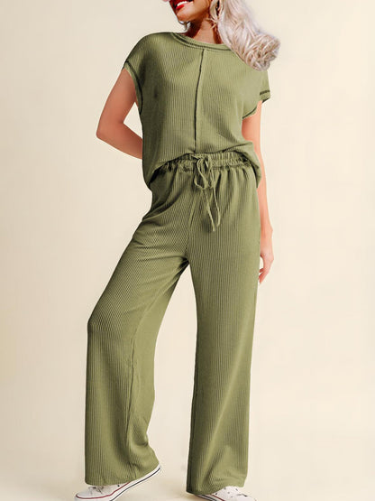 Conjunto De Dos Piezas Con Top De Manga Corta Y Pantalón A Juego Para Mujer | Ideal Para Uso Diario