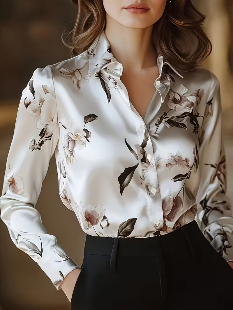 Blusa de Mangas Largas con Estampado Floral para Mujeres | Ideal para Uso Diario y Contextos Profesionales