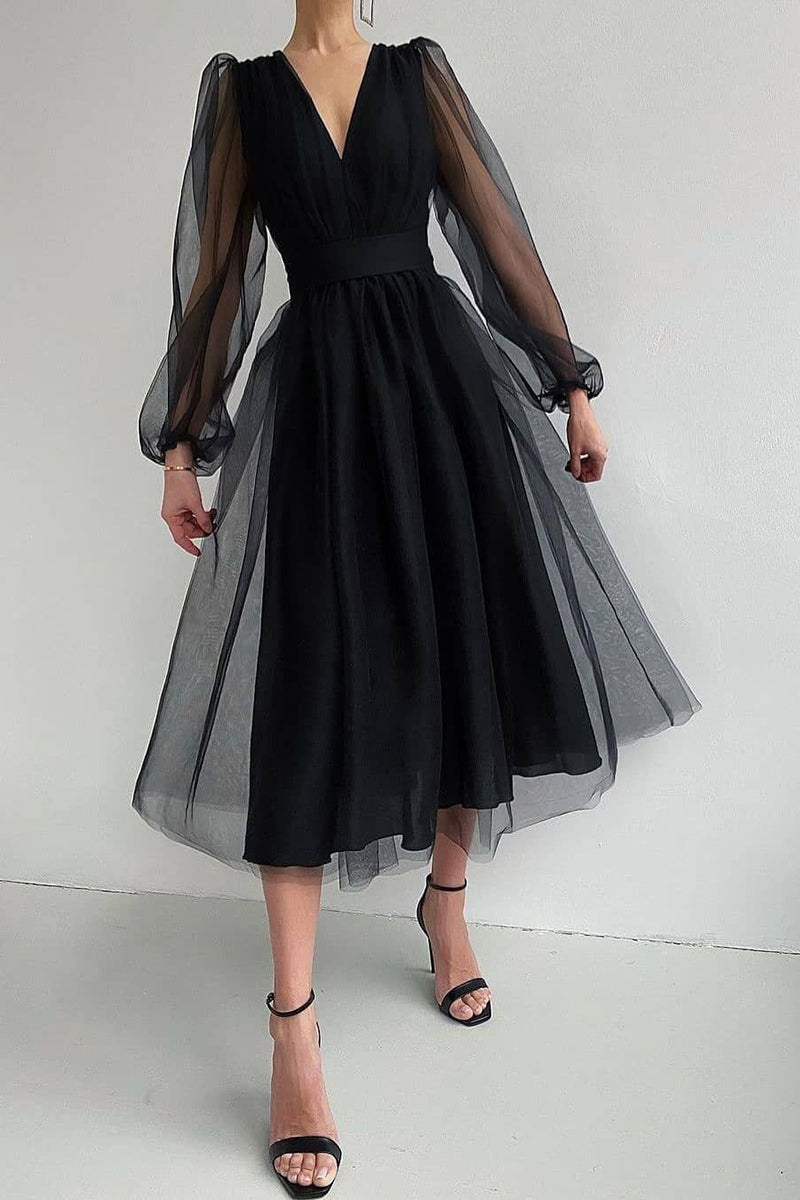 Vestido con Escote en V y Manga Larga para Mujer | Ideal para Uso Diario