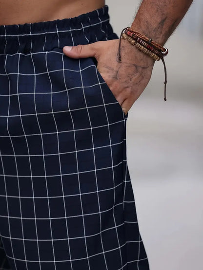 Pantalón de Corte Recto con Motivo Cuadriculado y Cintura Elástica para Hombre | Ideal para Uso Diario