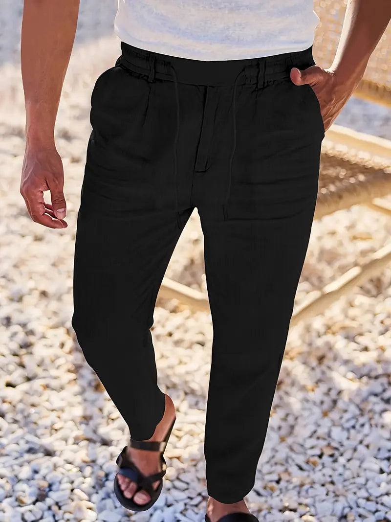 Pantalón Casual de Corte Amplio con Cintura Elástica y Cordón para Hombre | Ideal para Uso Diario