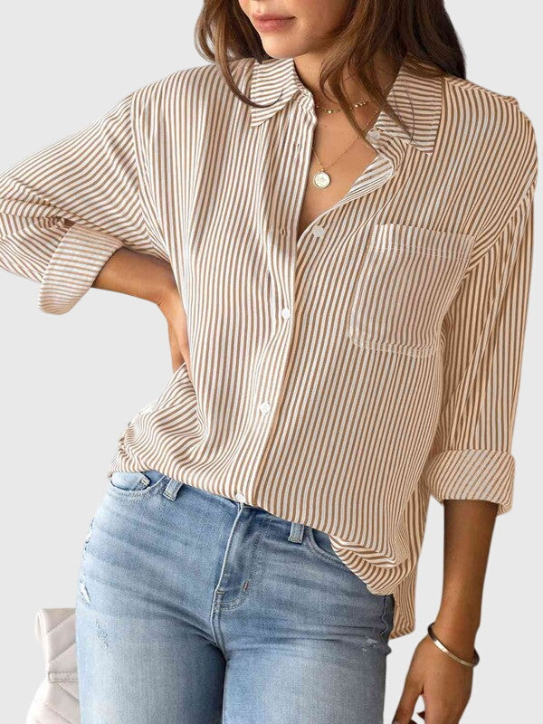 Camisa Con Cuello Estructurado Y Motivo A Rayas Para Hombre | Ideal Para Uso Profesional Y Diario