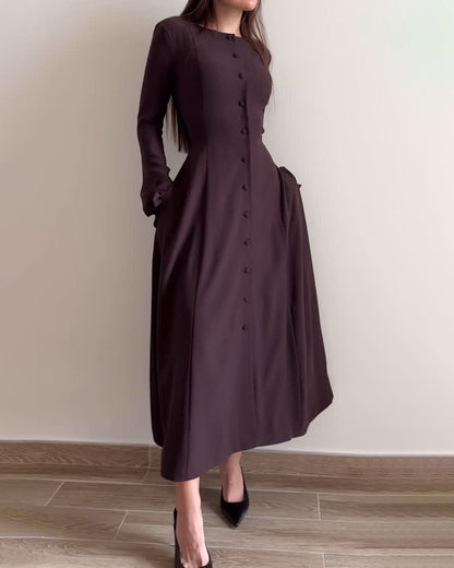 Vestido Midi con Cuello Redondo y Cintura Ajustada para Mujer | Ideal para Uso Diario