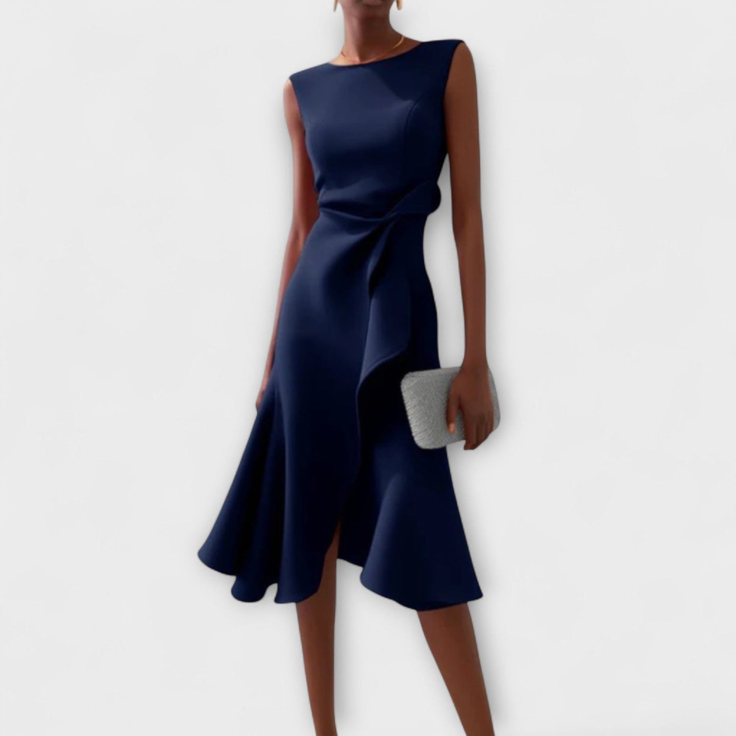 Vestido Midi Con Corte Ajustado Y Volantes Laterales Para Mujer | Ideal Para Uso Diario Y Eventos Sociales