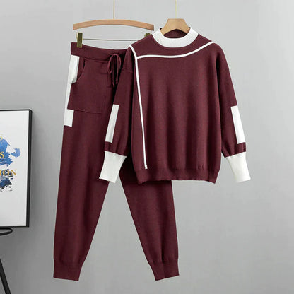 Conjunto de Jersey con Motivo Patchwork y Pantalón para Mujer | Ideal para Otoño