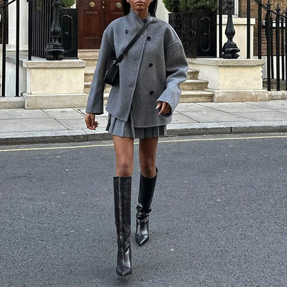 Abrigo De Invierno Con Corte Suelto Y Botones Dobles Para Mujer | Ideal Para Invierno