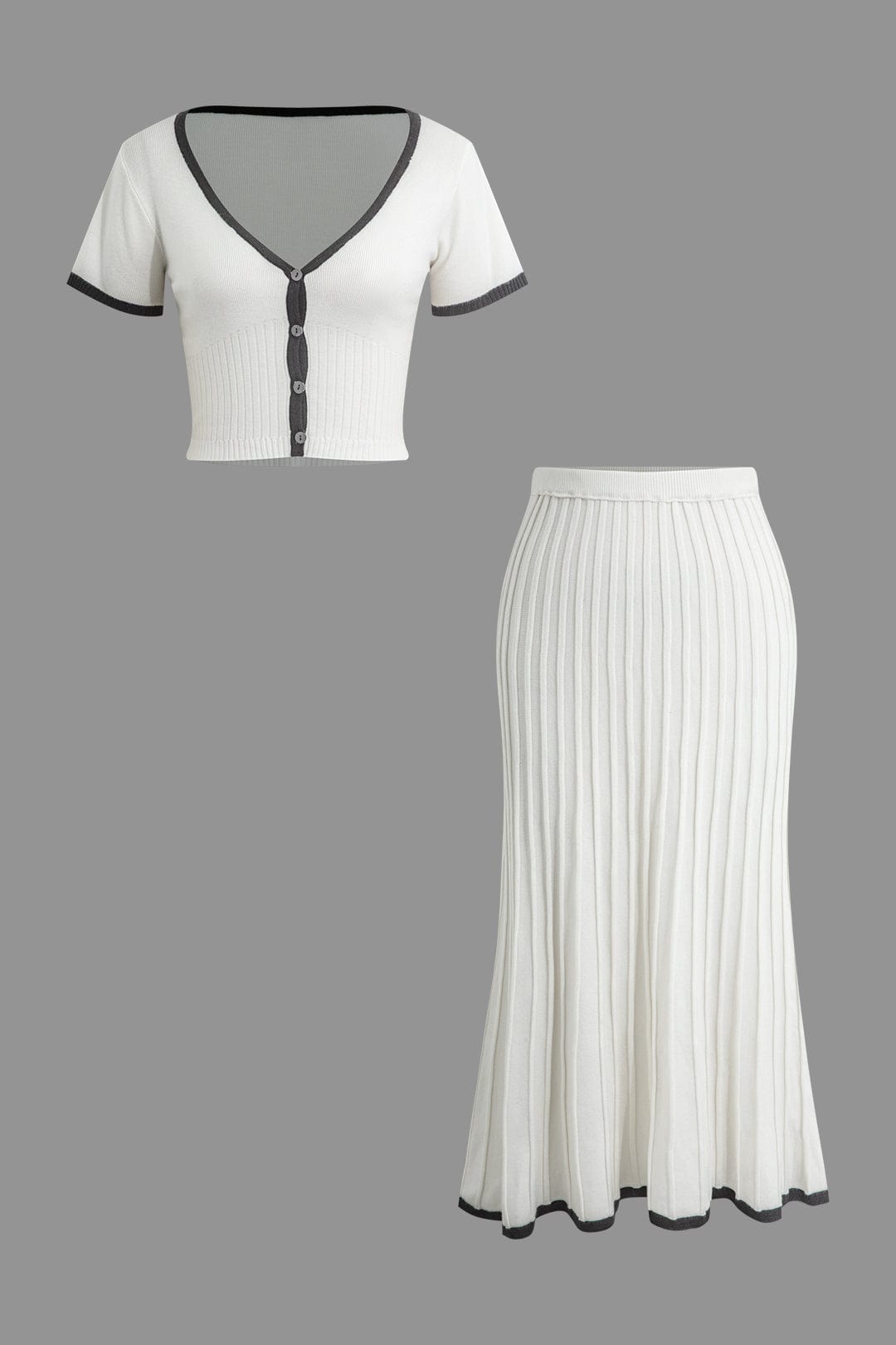 Conjunto De Dos Piezas Para Mujer Con Top Abotonado Y Falda Plisada | Ideal Para Uso Diario Y Salidas Informales