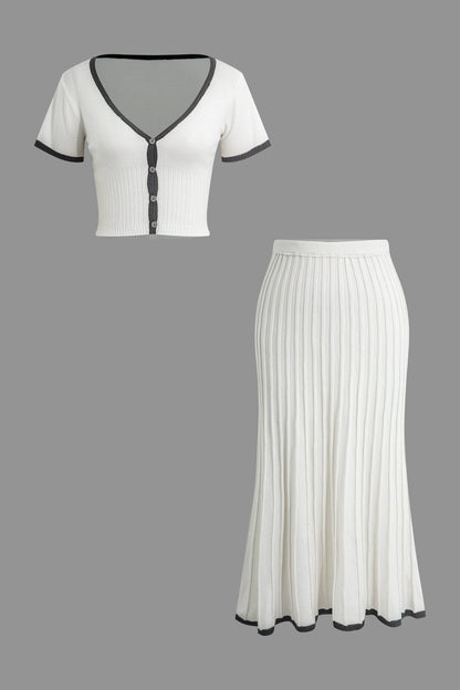 Conjunto De Dos Piezas Para Mujer Con Top Abotonado Y Falda Plisada | Ideal Para Uso Diario Y Salidas Informales