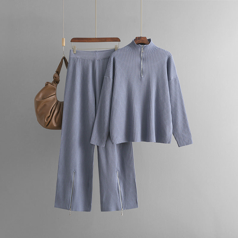 Conjunto de Top con Cremallera y Pantalón de Corte Amplio para Mujer | Ideal para Uso Diario y Salidas Informales