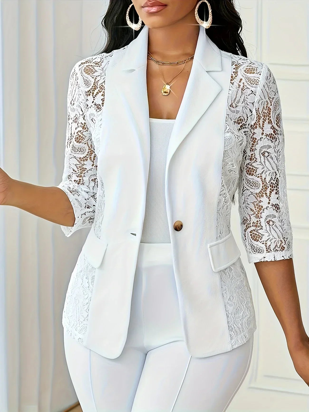 Blazer Blanco con Mangas 3/4 para Mujer | Ideal para Oficina u Ocasiones Variadas