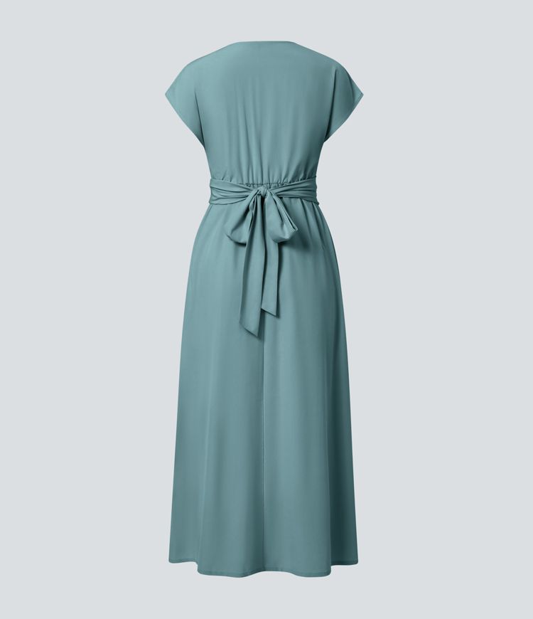 Vestido Midi Con Cintura Alta Y Escote En V Para Mujer | Ideal Para Uso Diario Y Ocasiones Informales
