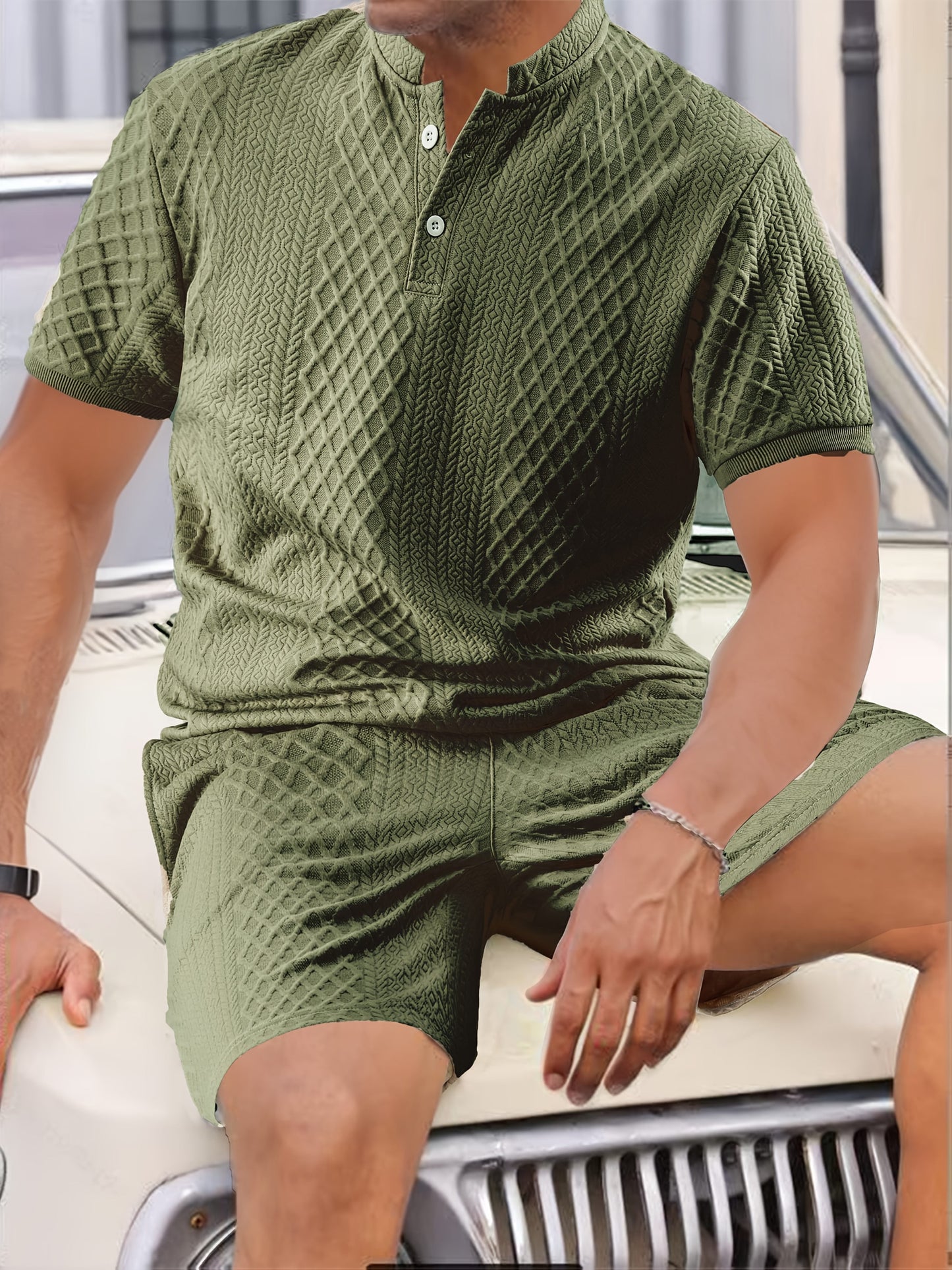 Conjunto de Dos Piezas con Camisa de Cuello Mao para Hombre | Ideal para Uso Diario