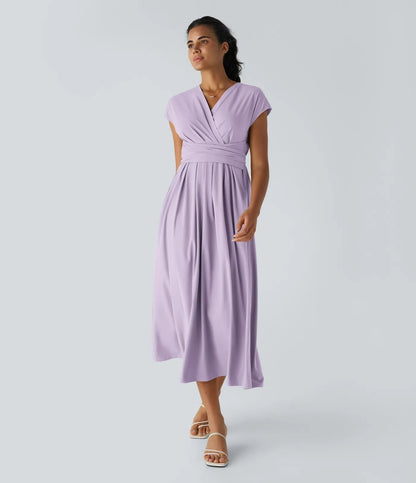 Vestido Midi Con Cintura Alta Y Escote En V Para Mujer | Ideal Para Uso Diario Y Ocasiones Informales