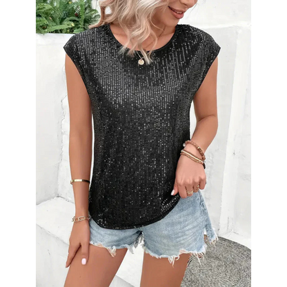 Top De Mujer Con Paillettes Y Manga Corta | Ideal Para Eventos Y Celebraciones