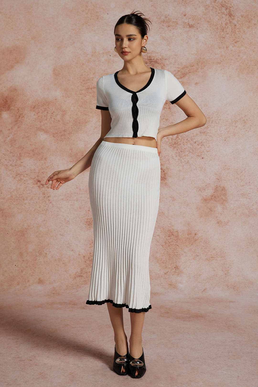 Conjunto De Dos Piezas Para Mujer Con Top Abotonado Y Falda Plisada | Ideal Para Uso Diario Y Salidas Informales