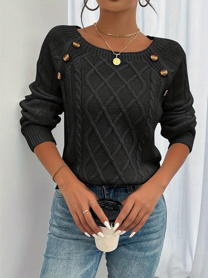 Jersey Con Punto Trenzado Y Botones En El Hombro Para Mujer | Ideal Para Uso Diario En Temporadas Frescas