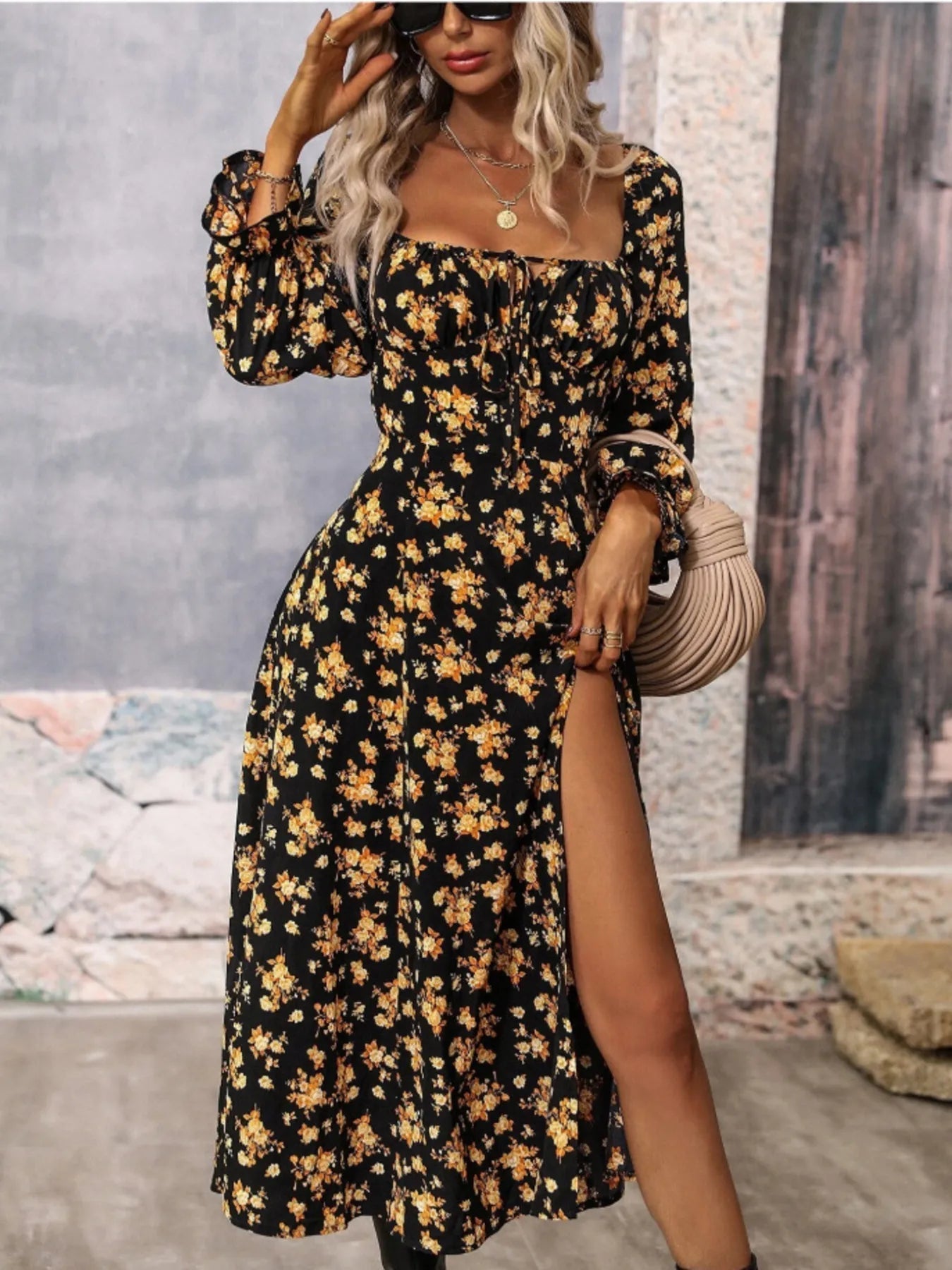 Vestido Con Cuello Cuadrado Y Mangas Con Volantes Para Mujer | Ideal Para Uso Diario