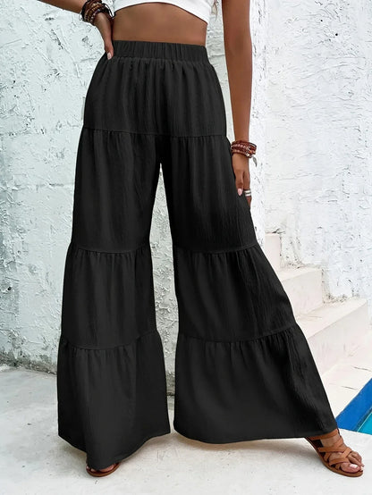 Pantalón de Pierna Ancha con Dobladillo con Volantes para Mujer | Ideal para Uso Diario y Salidas