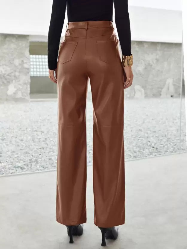 Pantalón de Corte Recto con Cierre de Botón y Cremallera para Mujer | Ideal para Uso Diario