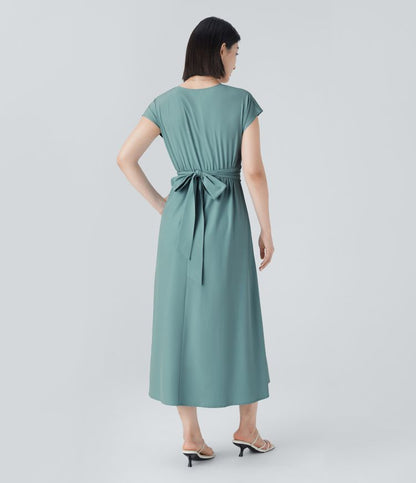 Vestido Midi Con Cintura Alta Y Escote En V Para Mujer | Ideal Para Uso Diario Y Ocasiones Informales