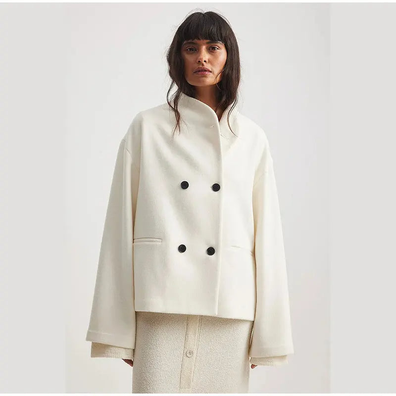 Abrigo De Invierno Con Corte Suelto Y Botones Dobles Para Mujer | Ideal Para Invierno