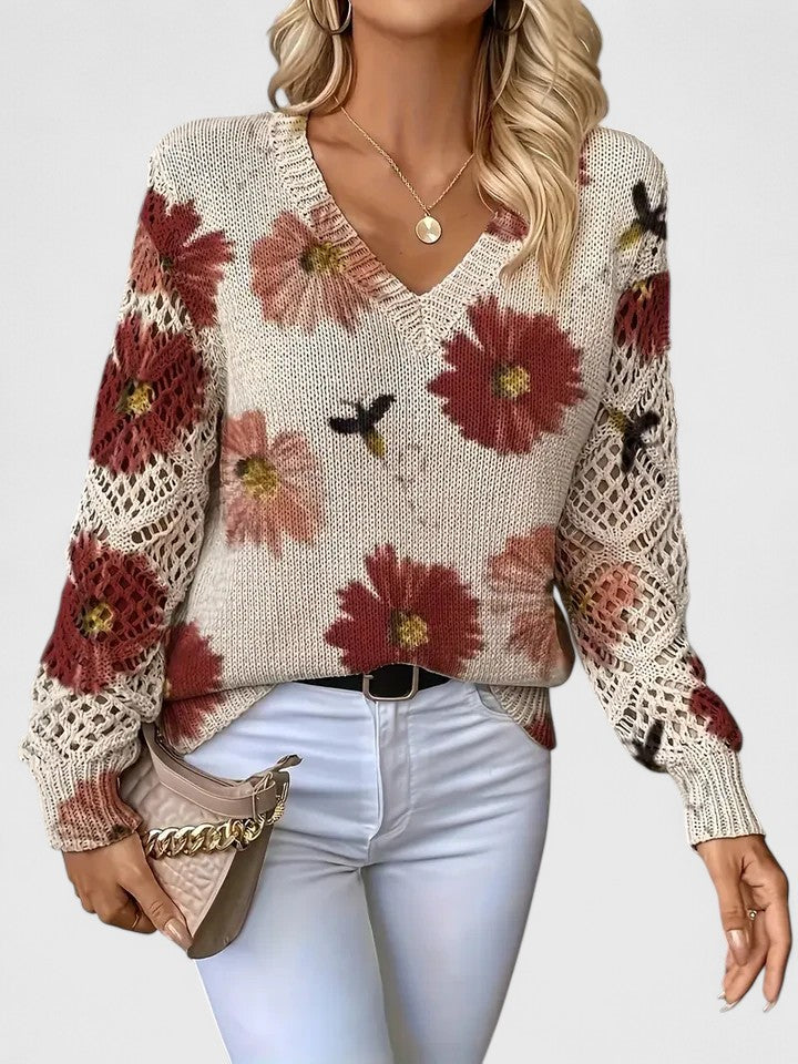Jersey De Manga Larga Con Motivo Floral Y Cuello En V Para Mujer | Ideal Para Uso Diario