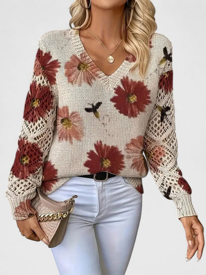 Jersey De Manga Larga Con Motivo Floral Y Cuello En V Para Mujer | Ideal Para Uso Diario