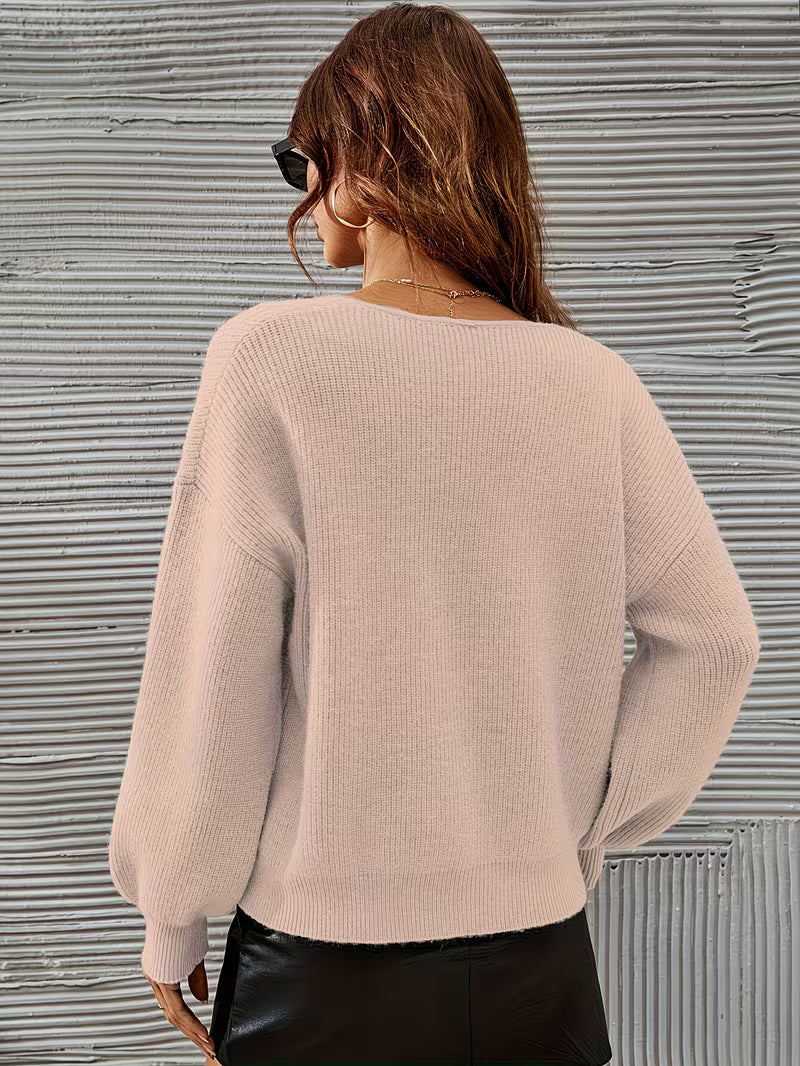 Jersey Con Cuello En V Y Hombros Caídos Para Mujer | Ideal Para Uso Diario