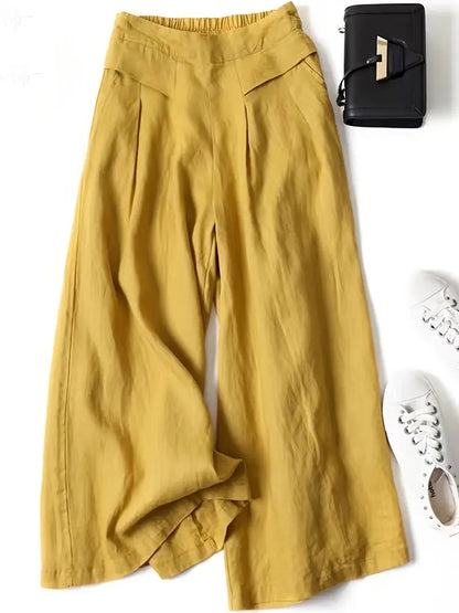 Pantalón De Corte Amplio Con Cintura Elástica Trasera Y Bolsillos Laterales Para Mujer | Ideal Para Uso Diario