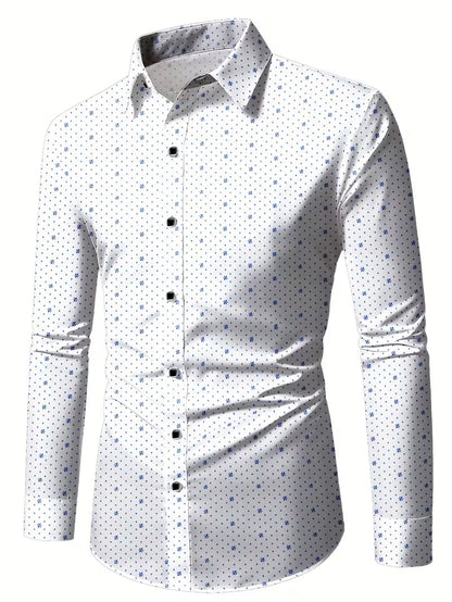Camisa de Manga Larga con Motivo Microimpreso y Cuello Clásico para Hombre | Ideal para Uso Diario y Contextos Formales