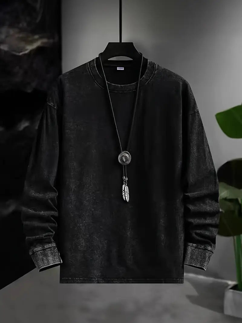 Camisa de Manga Larga con Efecto de Color Deslavado para Hombre | Ideal para Uso Diario