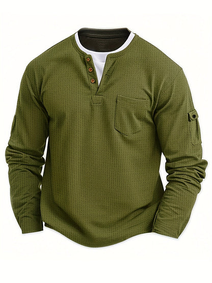 Polo De Manga Larga Con Apertura De Botones Y Bolsillos Para Hombre | Ideal Para Uso Diario