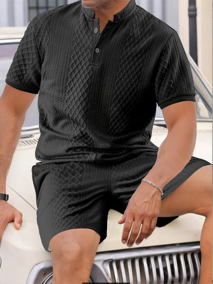 Conjunto de Dos Piezas con Camisa de Cuello Mao para Hombre | Ideal para Uso Diario